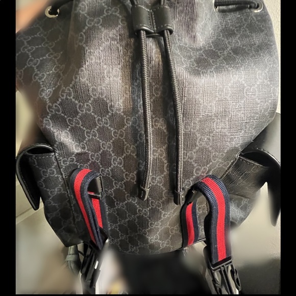 Excellent Pre Owned Gucci GG Supreme Backpack Canvas Leather Black - Picture 4 of 5